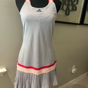 Adidas “Y” Tennis Dress HEAT.RDY Gray with Pink and Red Stripe Accents